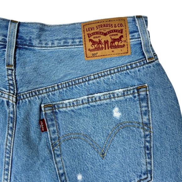 Levi's 501 High Rise Denim Shorts 30 Cut Offs Light Wash Distressed Jean Casual - Picture 5 of 7